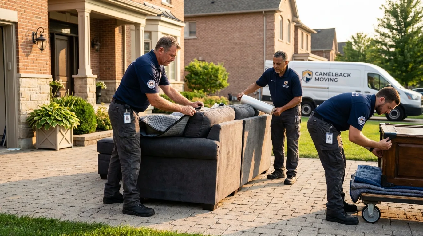 Large estate moving crew wrapping furniture in Oakland, NE